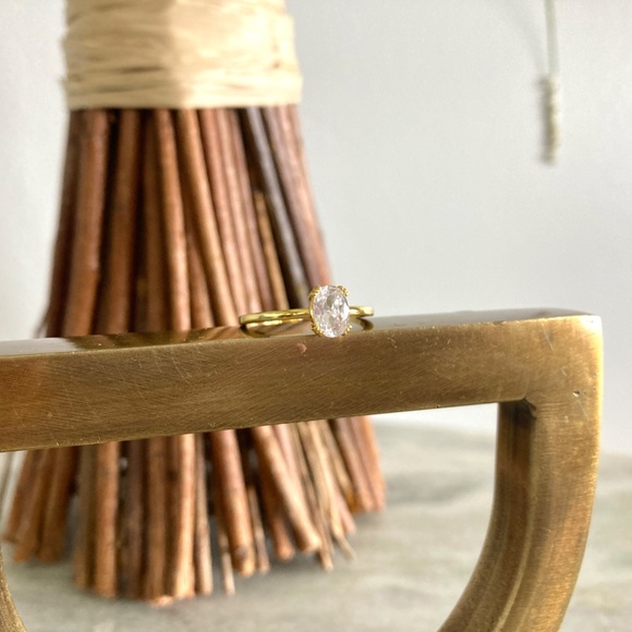 Sterling Silver Simulated Diamond Solitaire Gold Ring - Picture 4 of 7